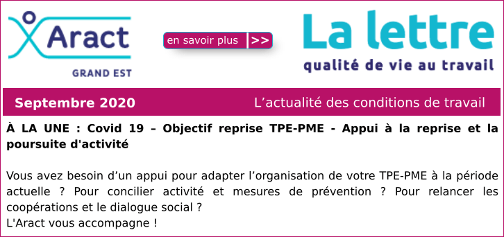 L'Actualit� des conditions de travail en Grand Est - Septembre 2020