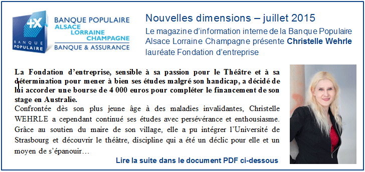 Christelle Wehrle laur�ate Fondation d�entreprise Banque Populaire Alsace Lorraine Champagne (BPALC)
