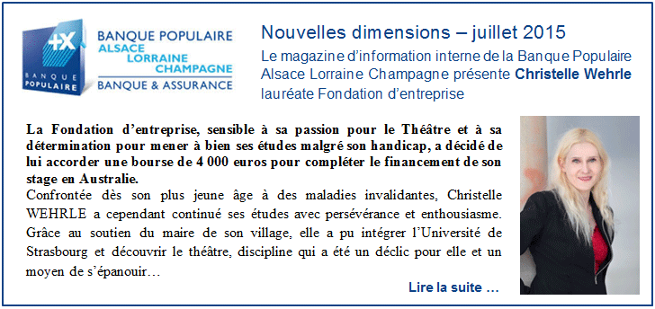 Christelle Wehrle laur�ate Fondation d'entreprise Banque Populaire Alsace Lorraine Champagne (BPALC)