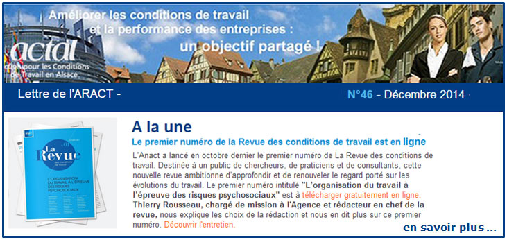 Lettre de l'Aract Alsace N�46 - D�cembre 2014 : Le premier num�ro de la Revue des conditions de travail est en ligne