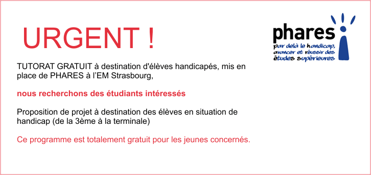 URGENT - Tutorat gratuit � destination d'�l�ves handicap�s - nous recherchons des �tudiants int�ress�s