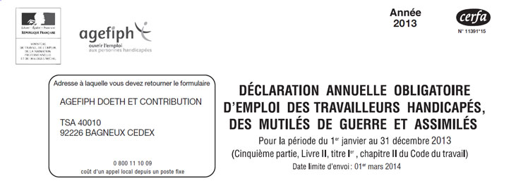 D�claration Obligatoire d�Emploi des TH 2013, � restituer au 1er mars 2014 !