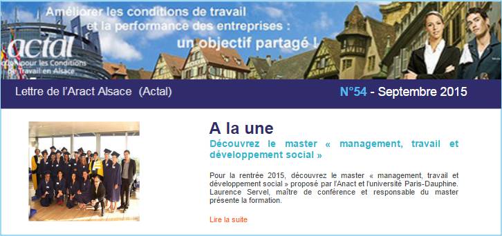 L'actualit� des conditions de travail en Alsace: Lettre d'Actal N�54 - Septembre 2015